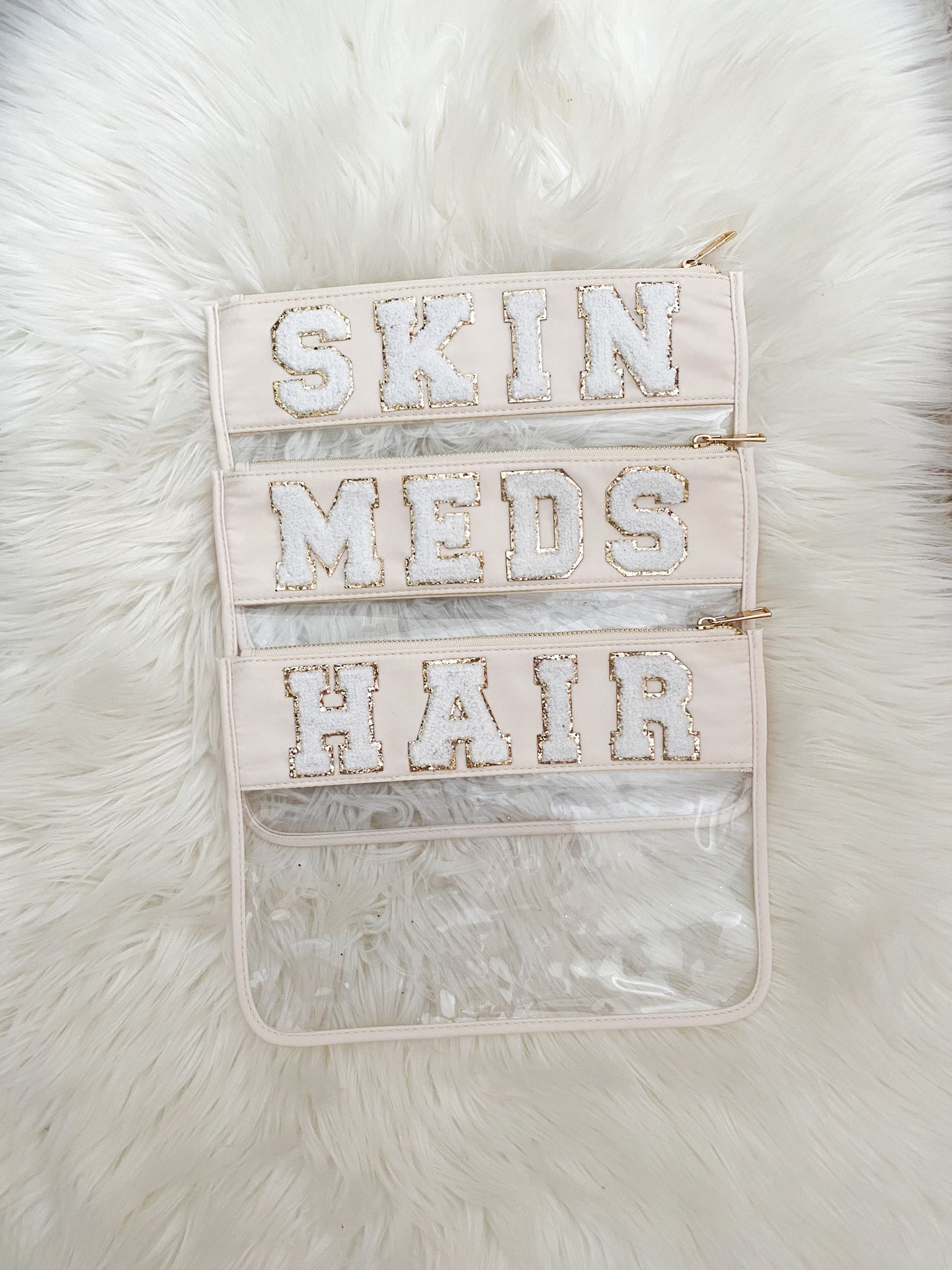 Clear Flat Nylon Pouch Personalized With Patches